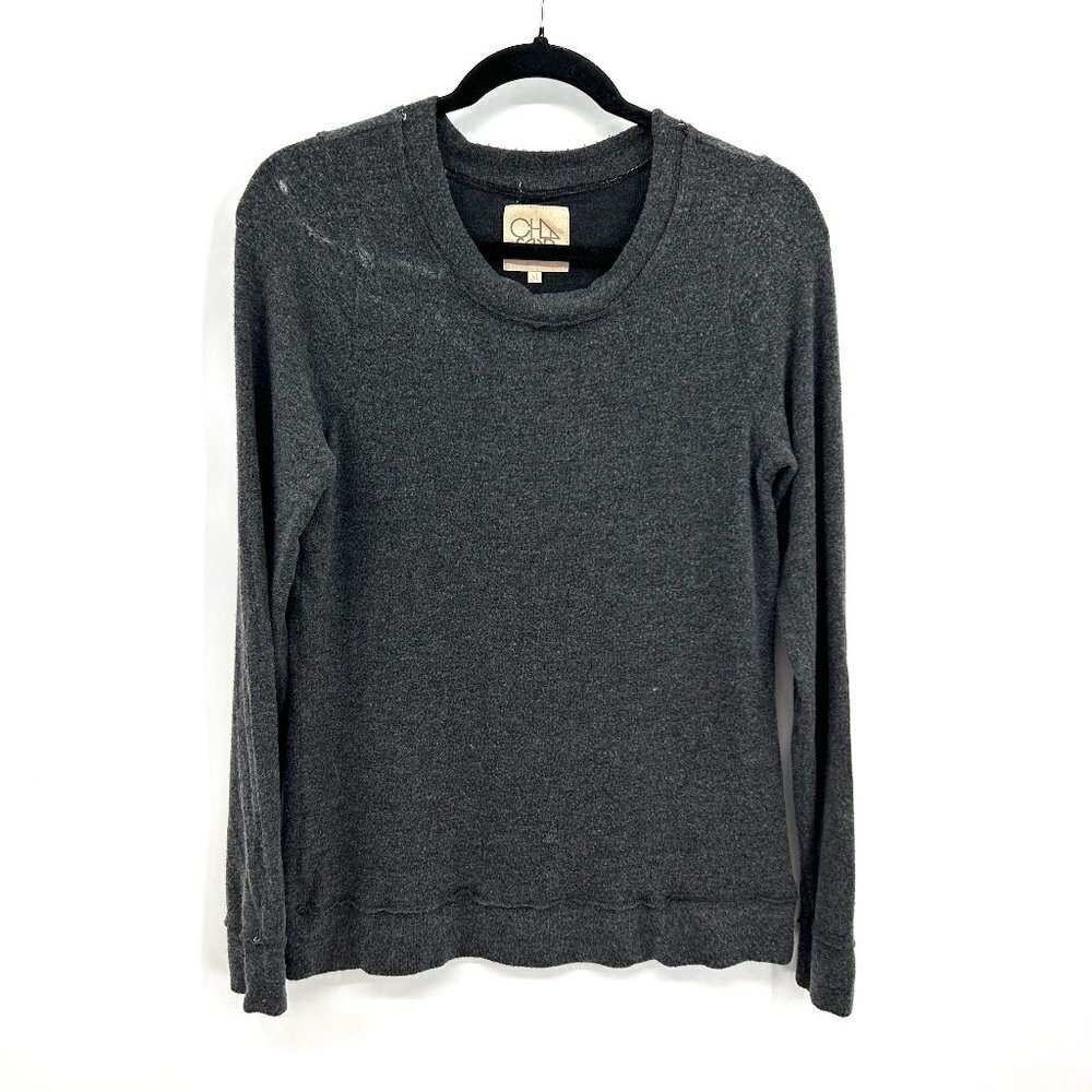 NWT CHASER *Flawed* Dark Gray Black Super Soft Crew Neck Pullover Sweater Medium